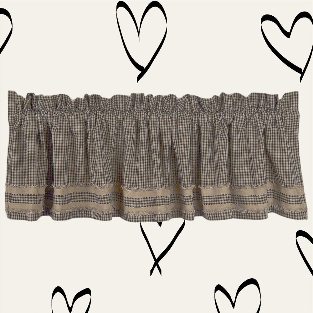 ⭐Free Ship~Love Offers! 4 Valances New Primitive Home Newbury Black Khaki 72x15